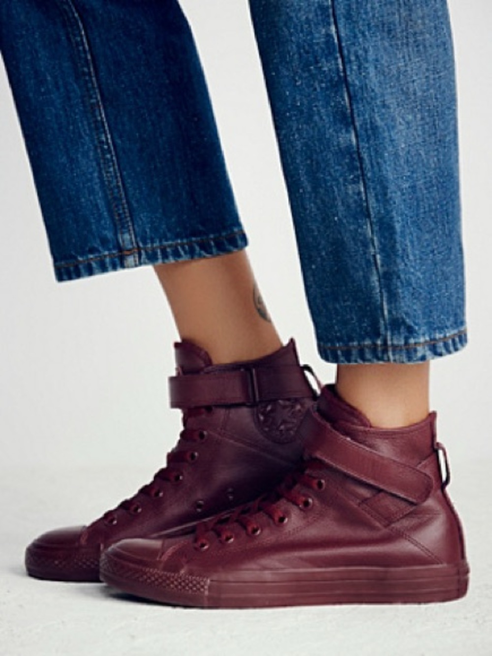 Converse x Free People Mono Leather Burgundy Hi Top Chuck Taylor Sneakers